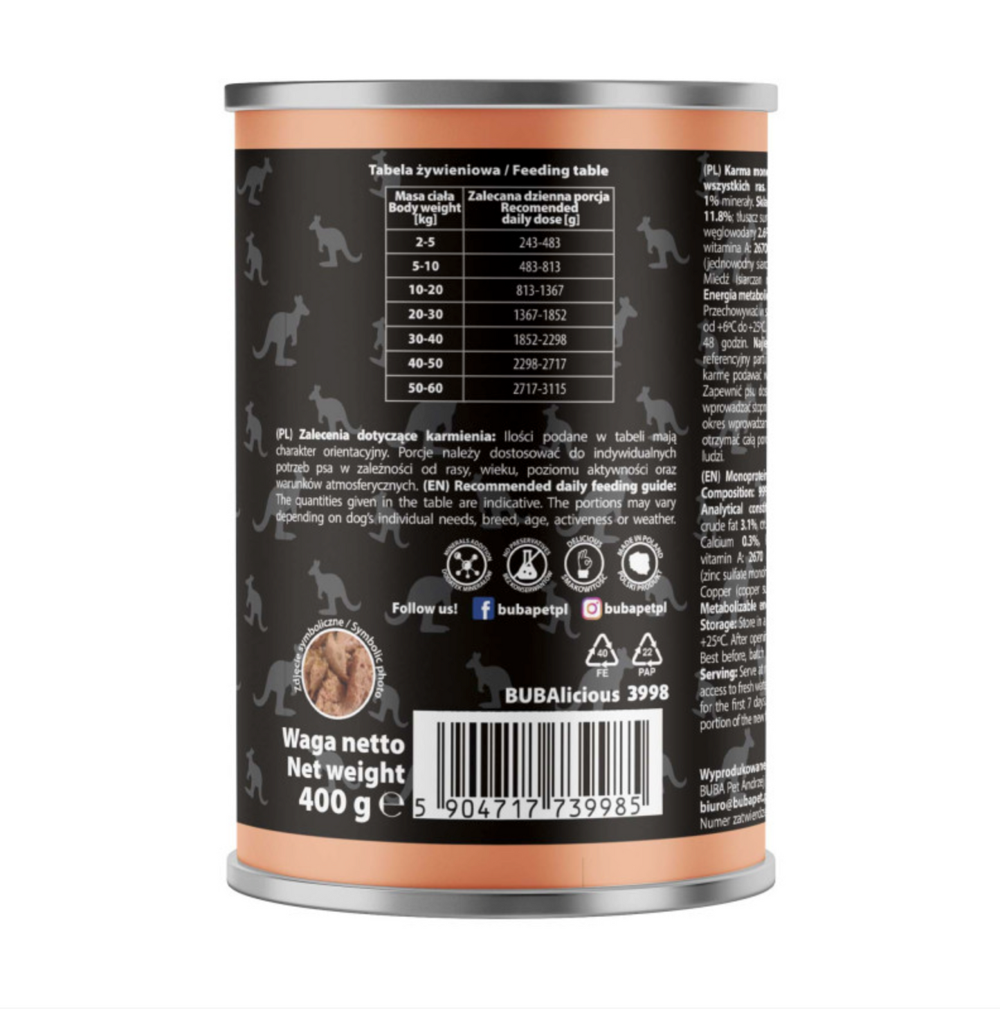 BUBA BUBALICIOUS MONO PURE MOKRA KARMA DLA PSA KANGUR 400G