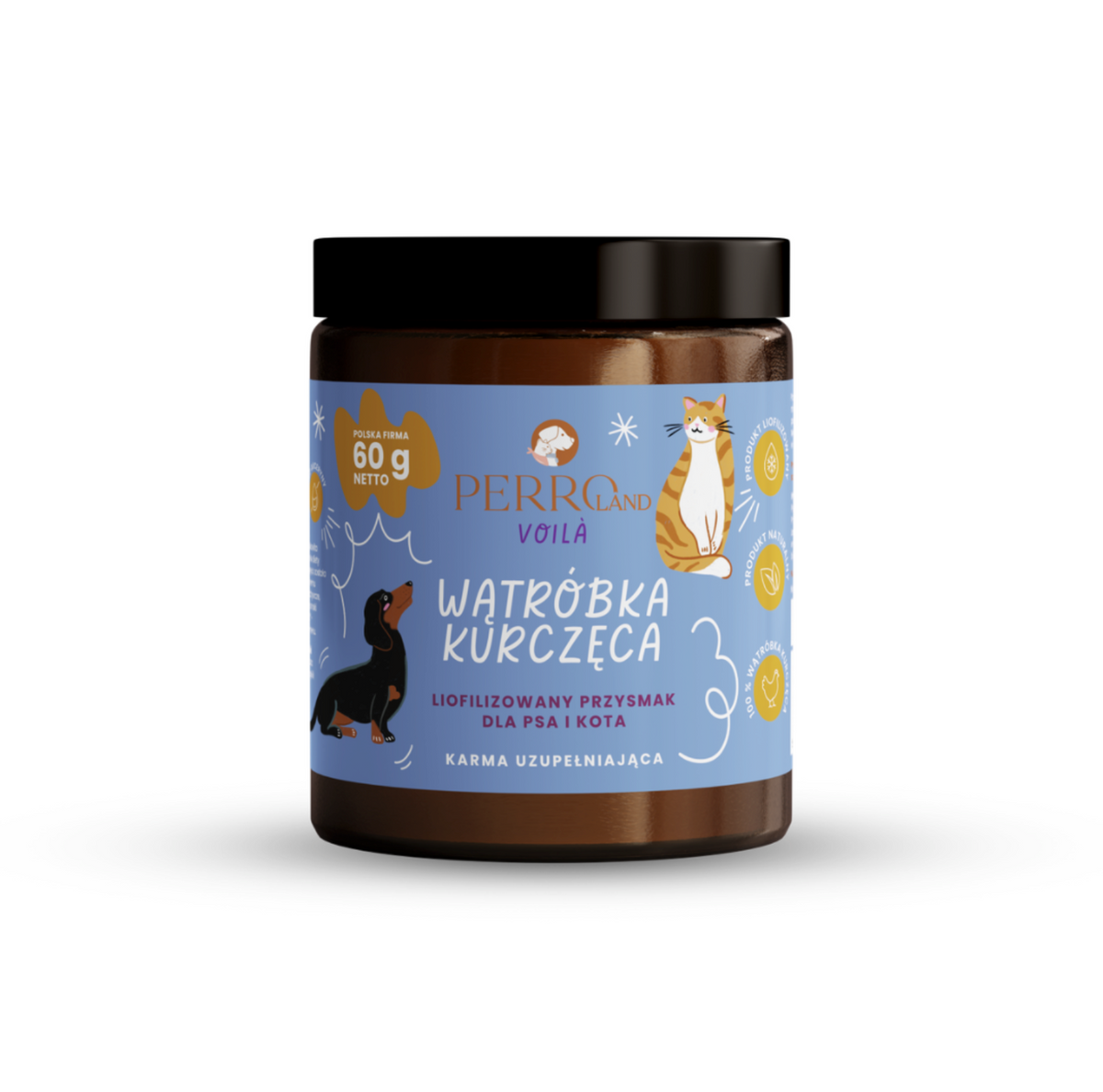 PERRO VOILA WĄTRÓBKA KURCZĘCA 60G - LIOFILIZOWANY PRZYSMAK DLA PSA I KOTA