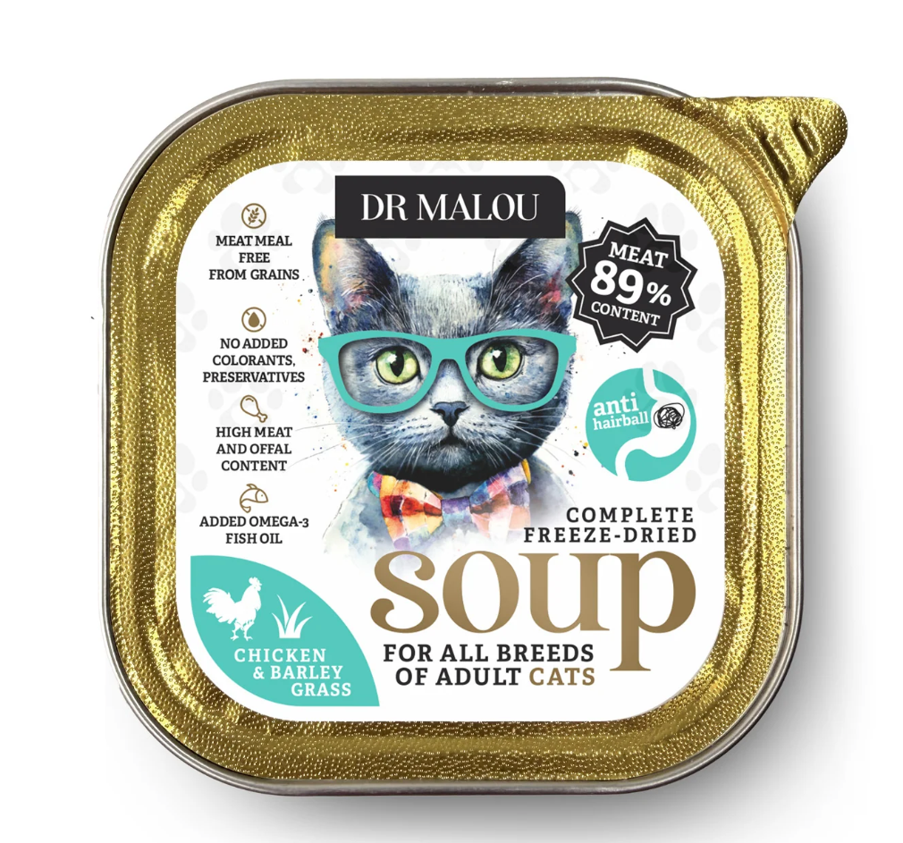 DR MALOU SOUP LIOFILIZOWANA ZUPKA DLA KOTA KURCZAK Z TRAWĄ JĘCZMIENNĄ 12G