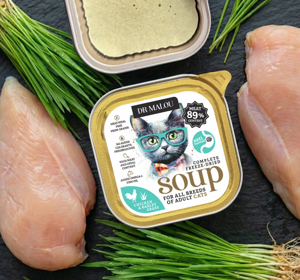 DR MALOU SOUP LIOFILIZOWANA ZUPKA DLA KOTA KURCZAK Z TRAWĄ JĘCZMIENNĄ 12G