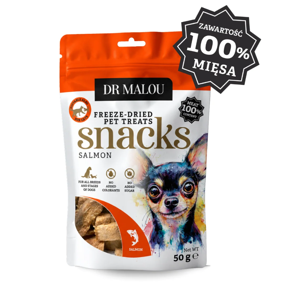 DR MALOU SNACKS LIOFILIZOWANY PRZYSMAK DLA PSA ŁOSOŚ 50G