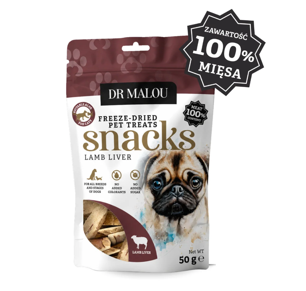 DR MALOU SNACKS LIOFILIZOWANY PRZYSMAK DLA PSA WĄTROBA JAGNIĘCA 50G