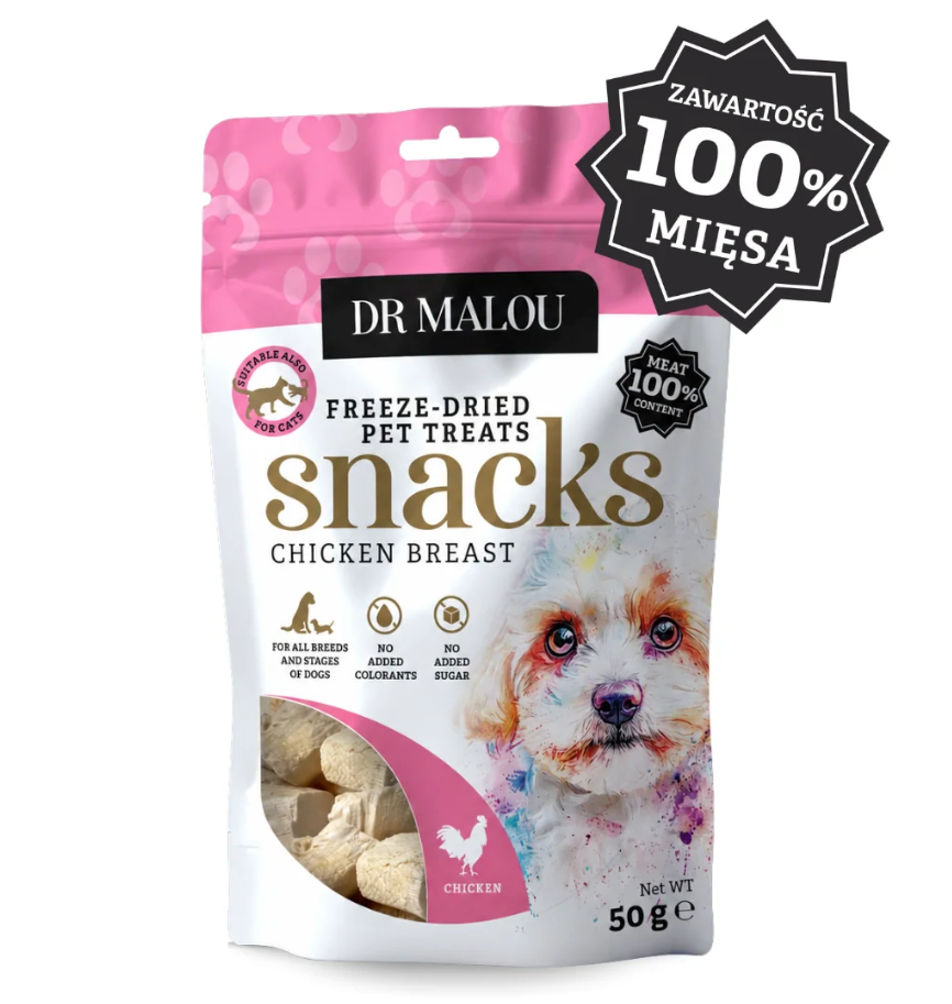 DR MALOU SNACKS LIOFILIZOWANY PRZYSMAK DLA PSA PIERŚ Z KURCZAKA 50G