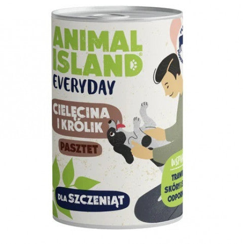 ANIMAL ISLAND MOKRA KARMA DLA PSA EVERYDAY JUNIOR CIELĘCINA Z KRÓLIKIEM 400G