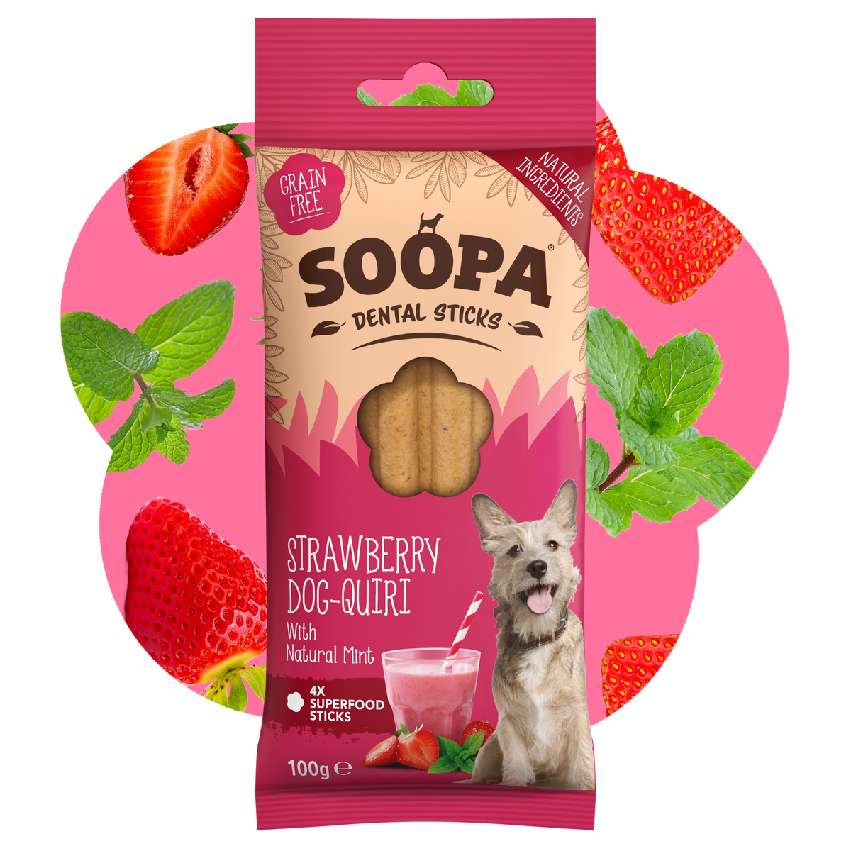 SOOPA DENTAL STICK PRZYSMAK DLA PSA STRAWBERRY DOG-QUIRI 100G
