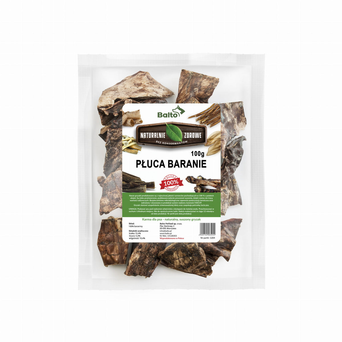 BALTO GRYZAK DLA PSA PŁUCA BARANIE 100G