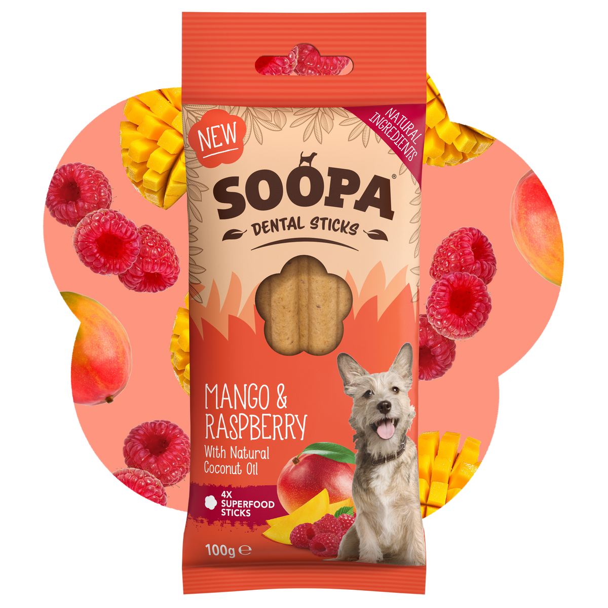 SOOPA DENTAL STICKS PRZYSMAK DLA PSA MANGO RASPBERRY 100G