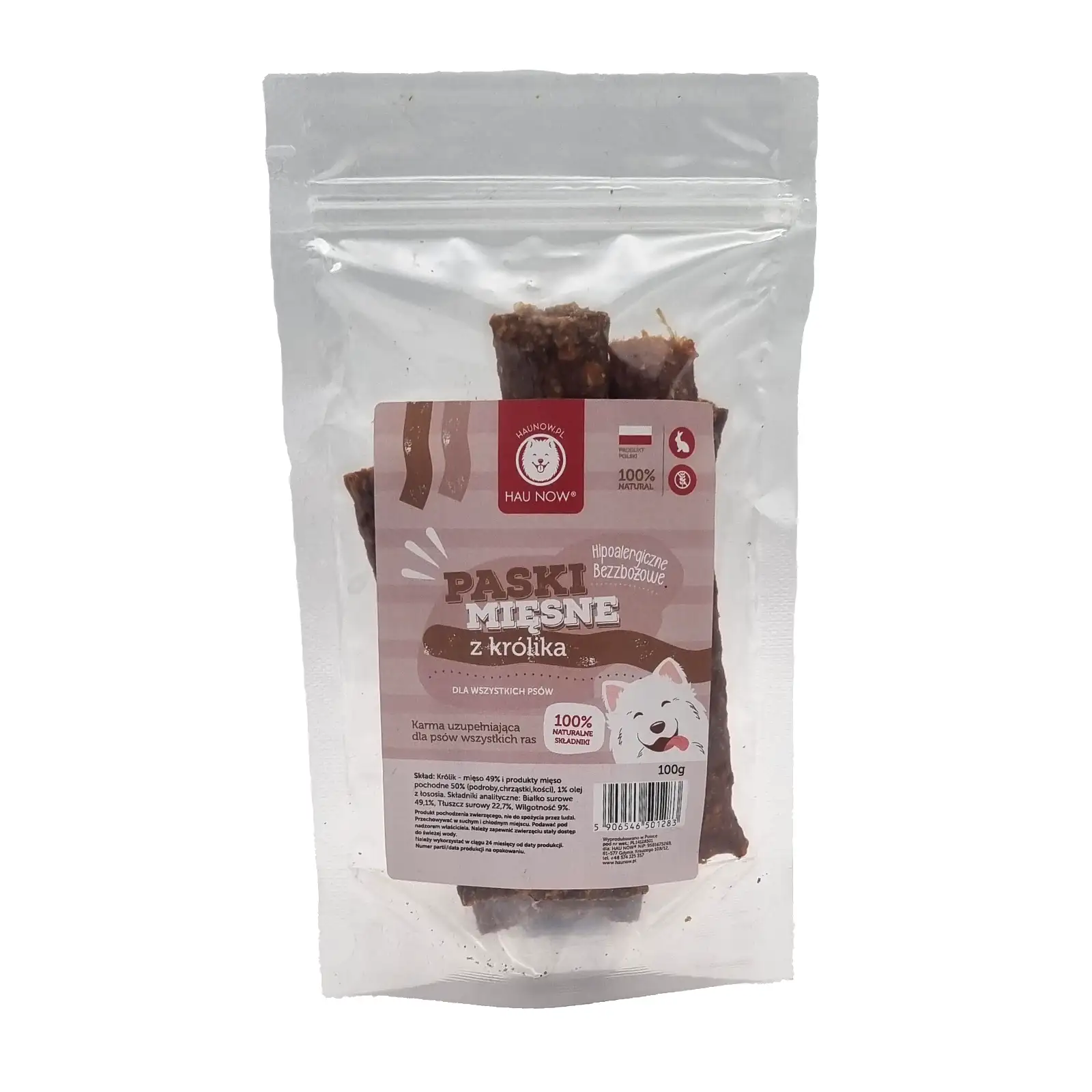 HAUNOW PASKI MIĘSNE PRZYSMAKI DLA PSA KRÓLIK 100G