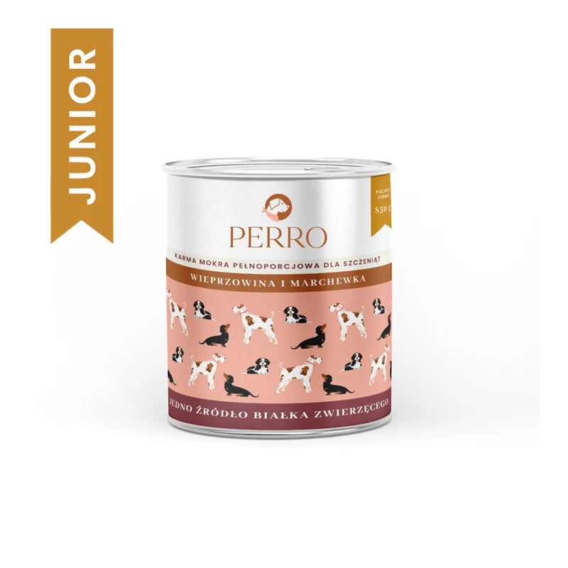 PERRO JUNIOR MOKRA KARMA DLA PSA WIEPRZOWINA Z MARCHEWKĄ 850G
