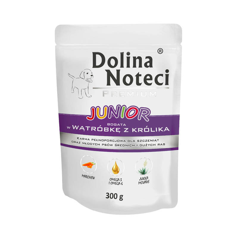DOLINA NOTECI PREMIUM JUNIOR MOKRA KARMA DLA PSA BOGATA W WĄTRÓBKĘ Z KRÓLIKA 300G