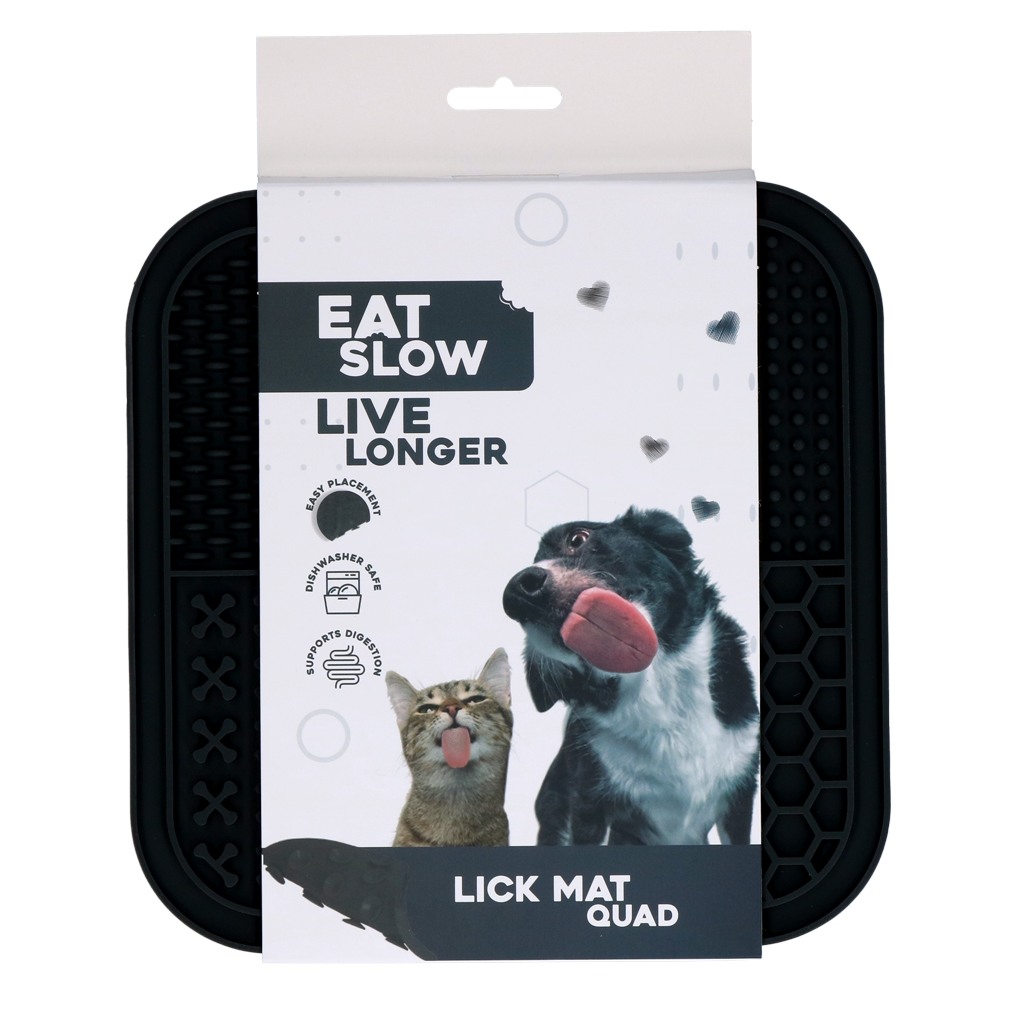 EAT SLOW LIVE LONGER LICK MAT QUAD GREY