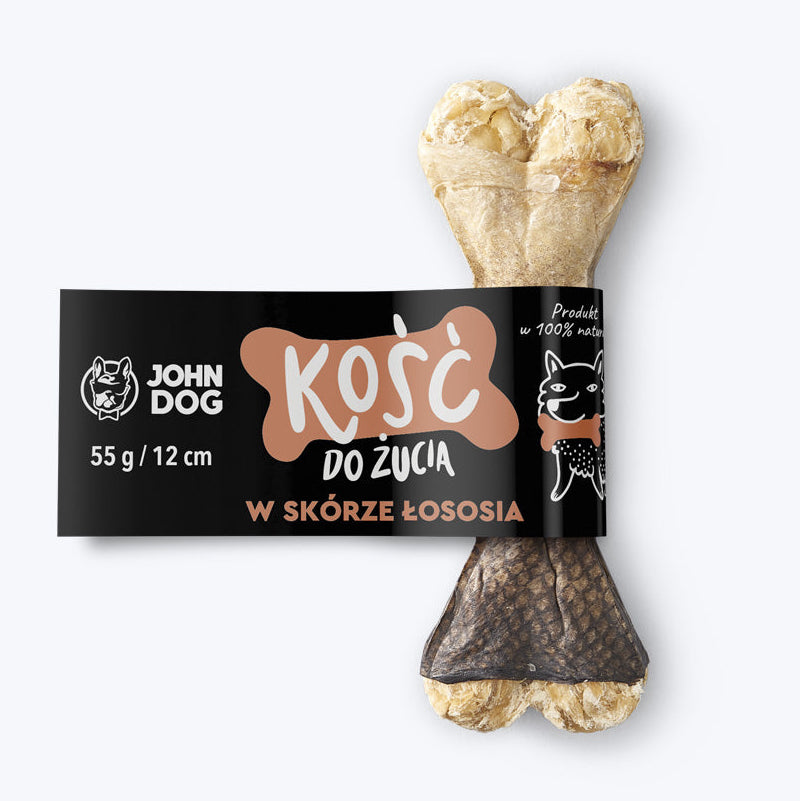 JOHN DOG KOŚĆ DO ŻUCIA W SKÓRZE ŁOSOSIA 12CM