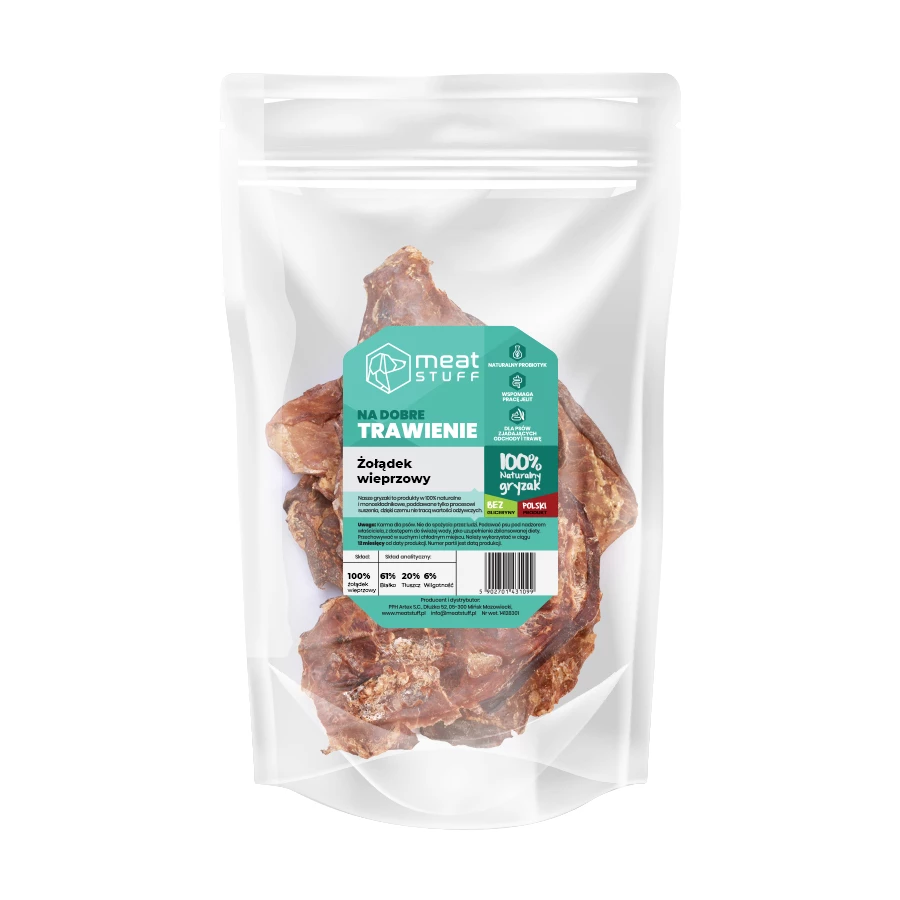 MEATSTUFF GRYZAK DLA PSA ŻOŁĄDEK WIEPRZOWY PŁASKI 250G