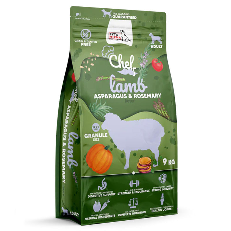 SYTA MICHA CHEF SUCHA KARMA DLA PSA JAGNIĘCINA, SZPARAGI, ROZMARYN 9KG