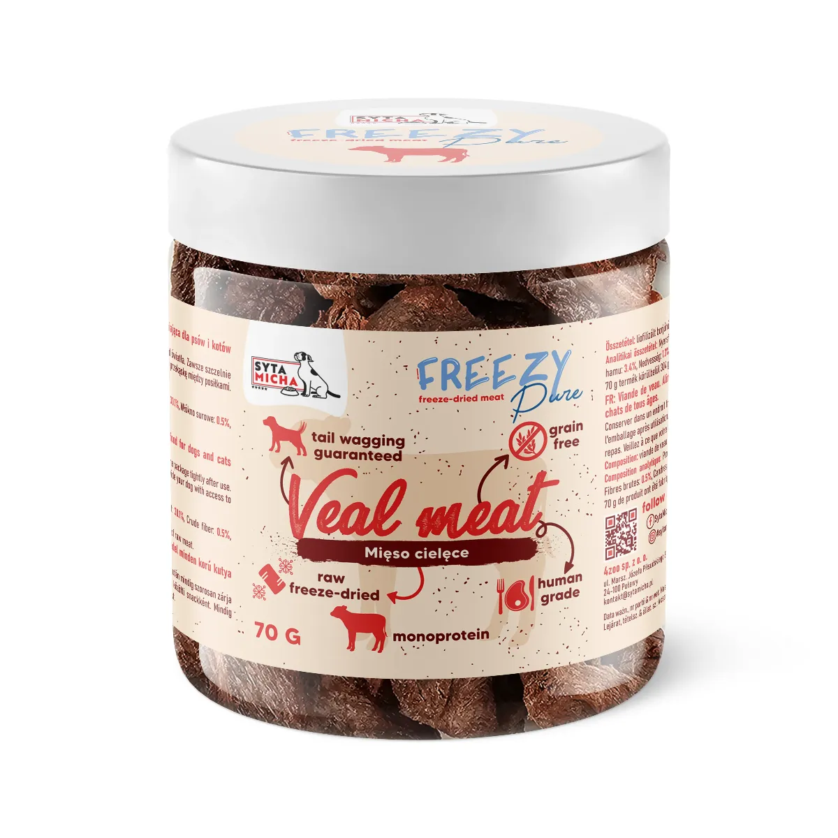 SYTA MICHA FREEZY PURE PRZYSMAKI DLA PSA LIO MIĘSO CIELĘCE 70G