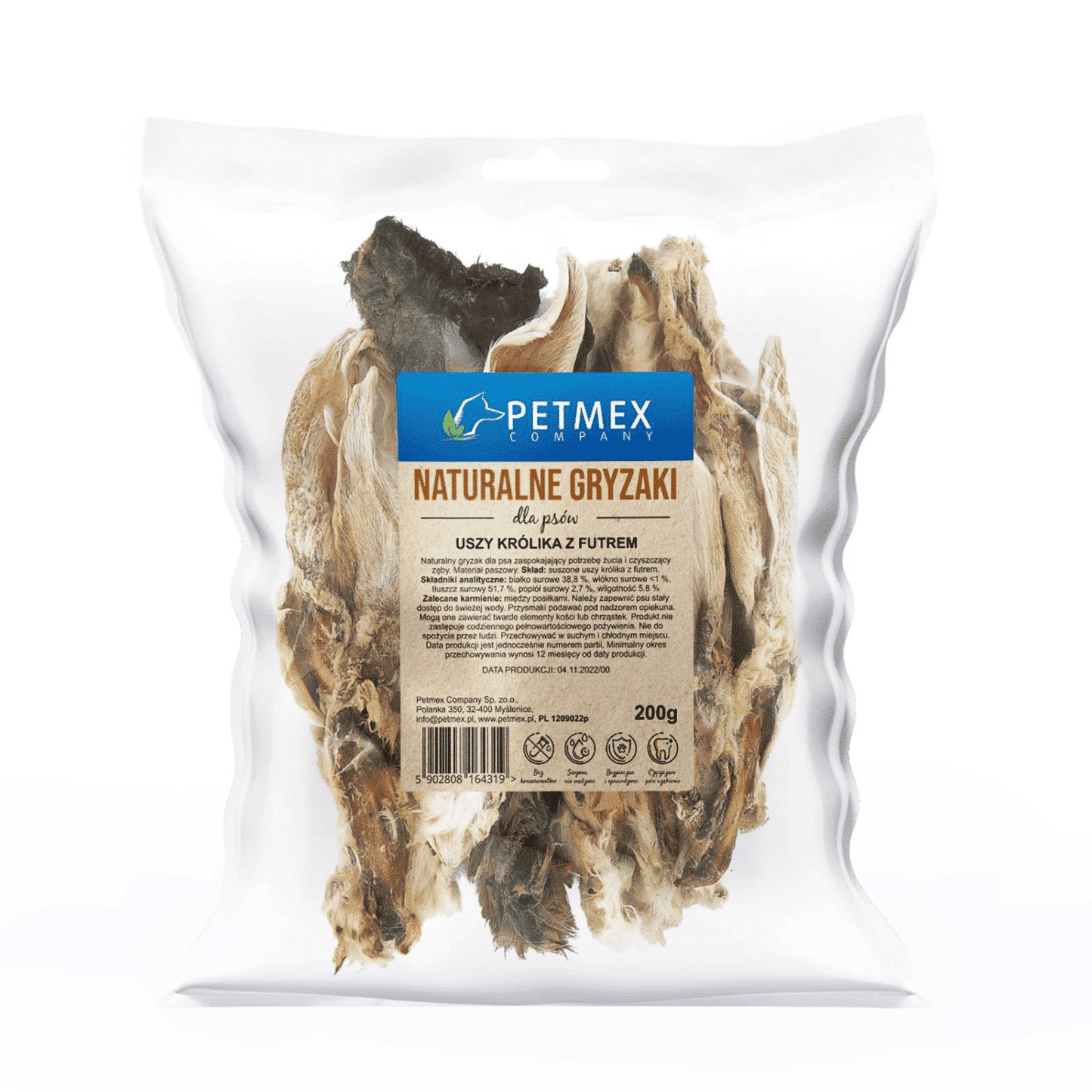 PETMEX USZY KRÓLIKA Z FUTREM 200G