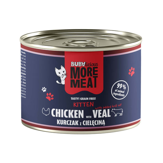 BUBALICIOUS MOKRA KARMA DLA KOTA 185G KITTEN KURCZAK CIELĘCINA