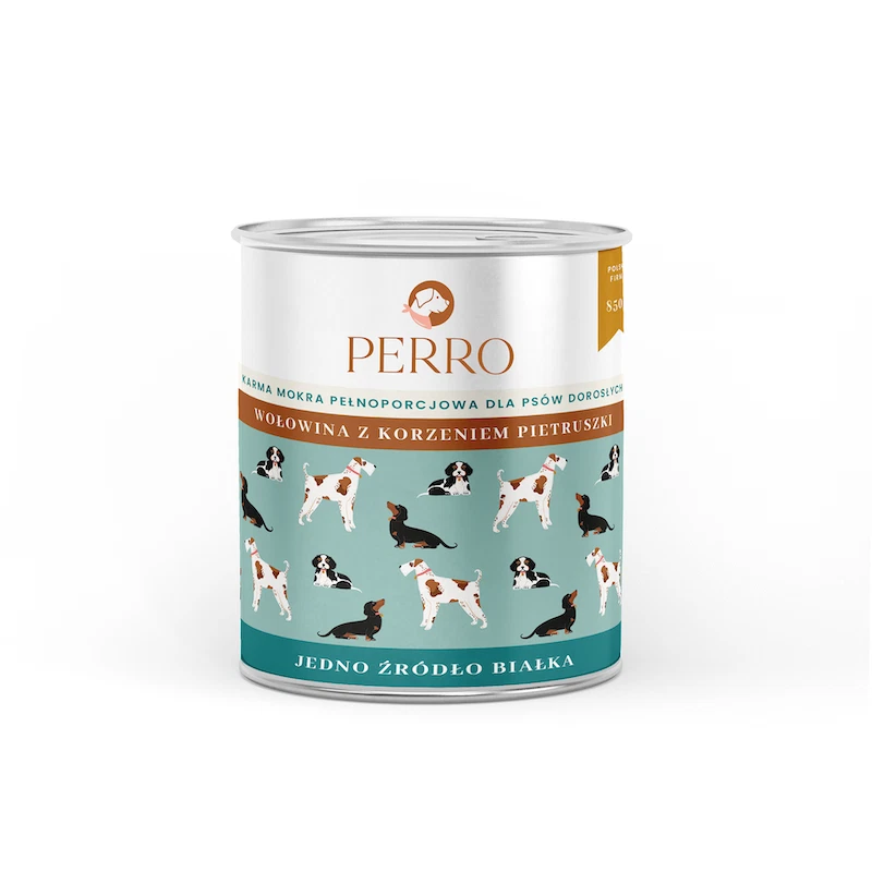 PERRO MOKRA KARMA DLA PSA WOŁOWINA Z KORZENIEM PIETRUSZKI 850G