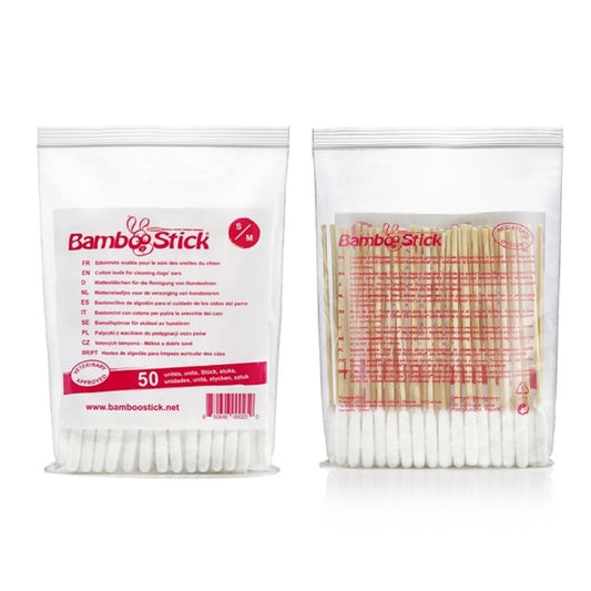 BAMBOOSTICK S/M - PATYCZKI DO CZYSZCZENIA USZU DLA MNIEJSZYCH PSÓW - 50SZT.