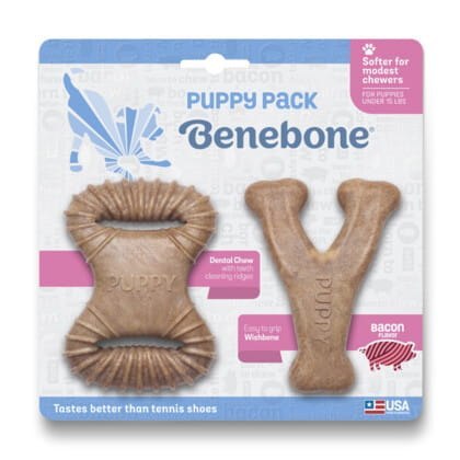 BENEBONE ZESTAW 2 GRYZAKÓW DLA SZCZENIAKA DENTAL CHEW/WISHBONE XS BEKON