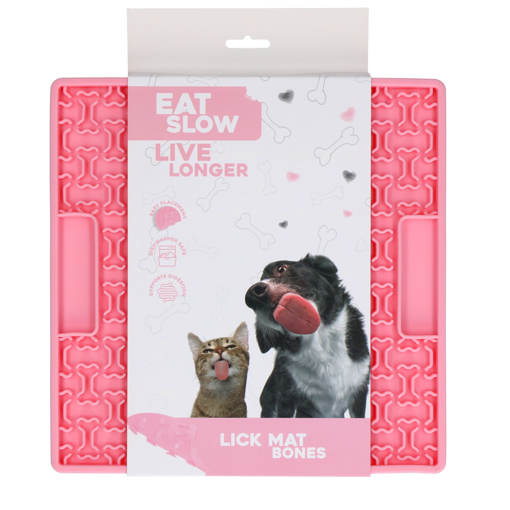 EAT SLOW LIVE LONGER LICK MAT BONES PINK