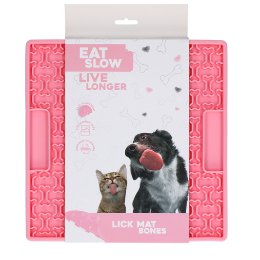 EAT SLOW LIVE LONGER LICK MAT BONES PINK