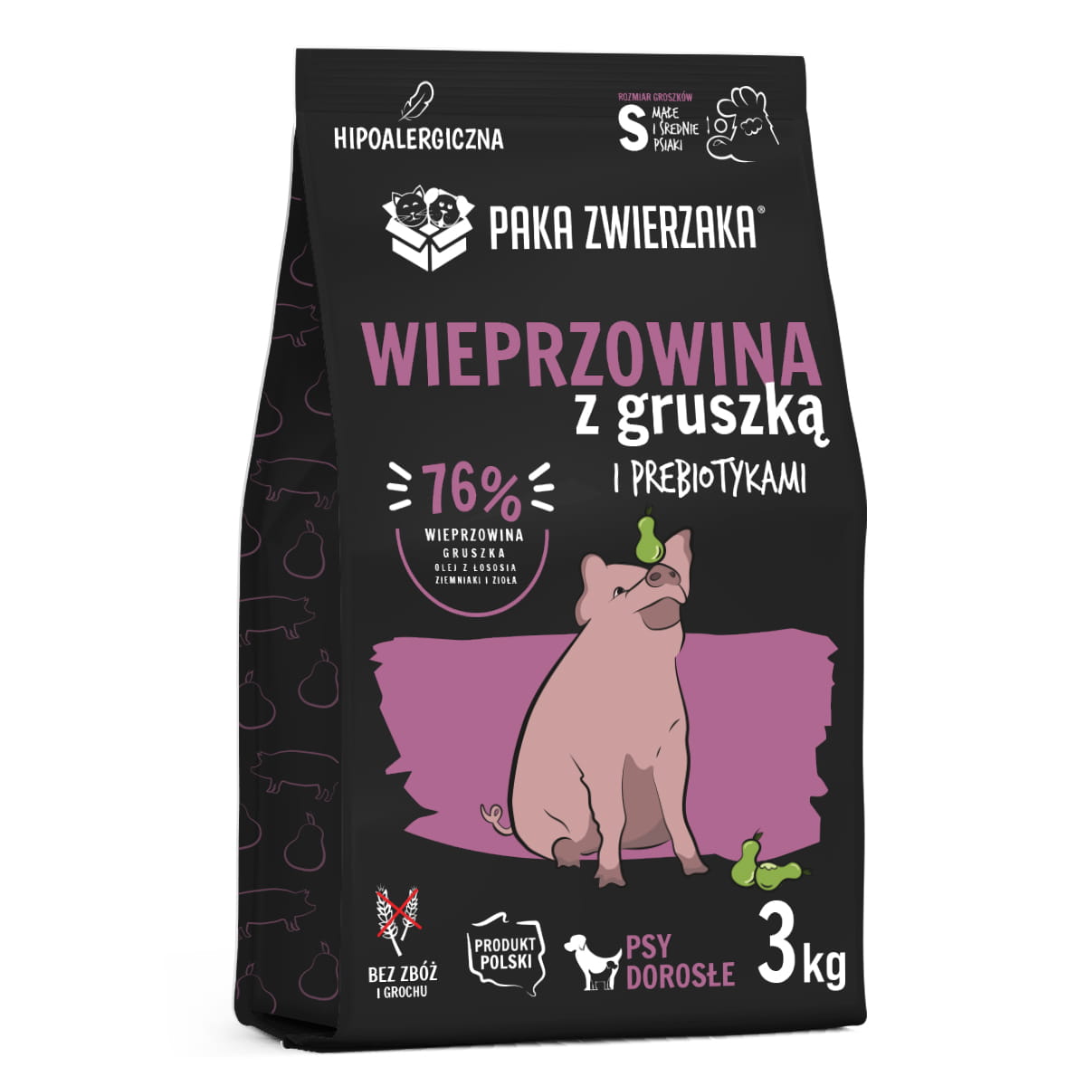 PAKA ZWIERZAKA SUCHA KARMA DLA PSA WIEPRZOWINA Z GRUSZKĄ S 3KG