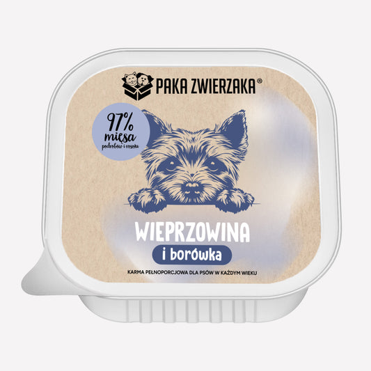 PAKA ZWIERZAKA MOKRA KARMA DLA PSA TACKA WIEPRZOWINA Z BORÓWKĄ 150G