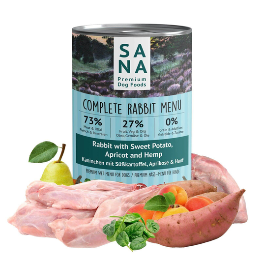 SANADOG MOKRA KARMA DLA PSA KRÓLIK ZE SLODKIMI ZIEMNIAKAMI MORELĄ I KONOPIAMI 400G