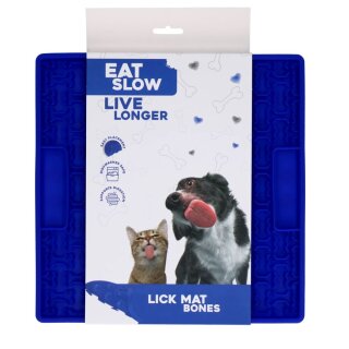 EAT SLOW LIVE LONGER LICK MAT BONES BLUE