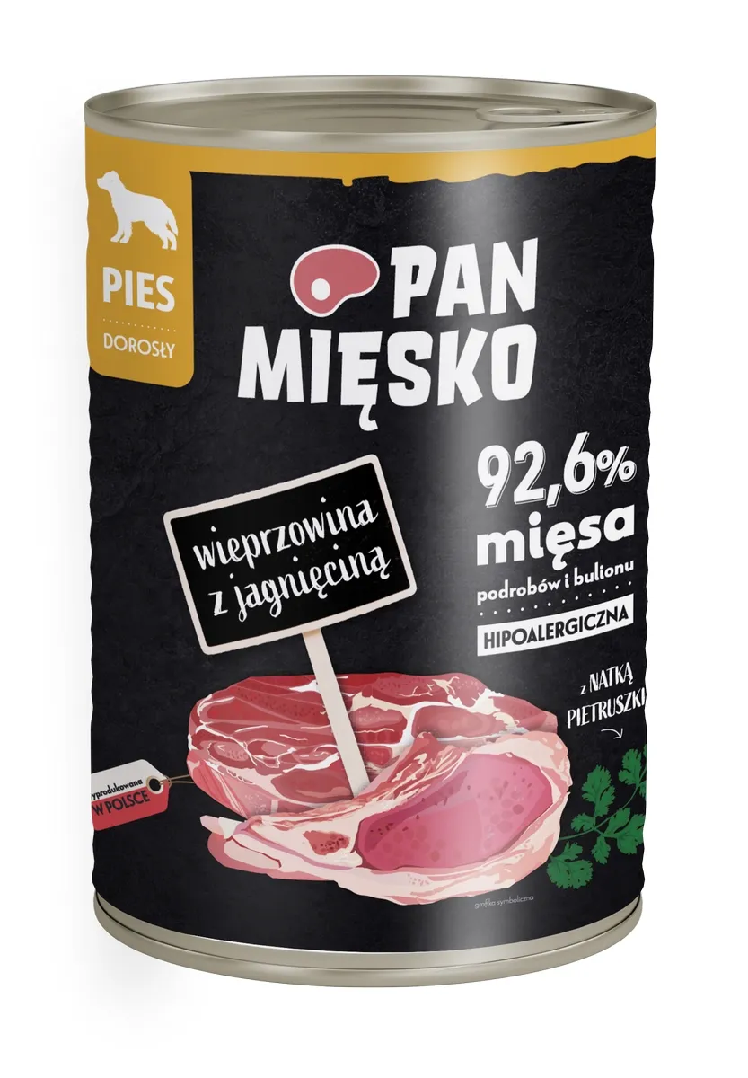 PAN MIĘSKO MOKRA KARMA DLA PSA WIEPRZOWINA Z JAGNIĘCINĄ 400G
