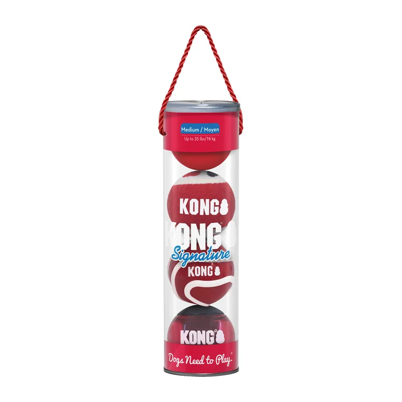 KONG SIGNATURE BALLS 4-PK ASSORTED MD