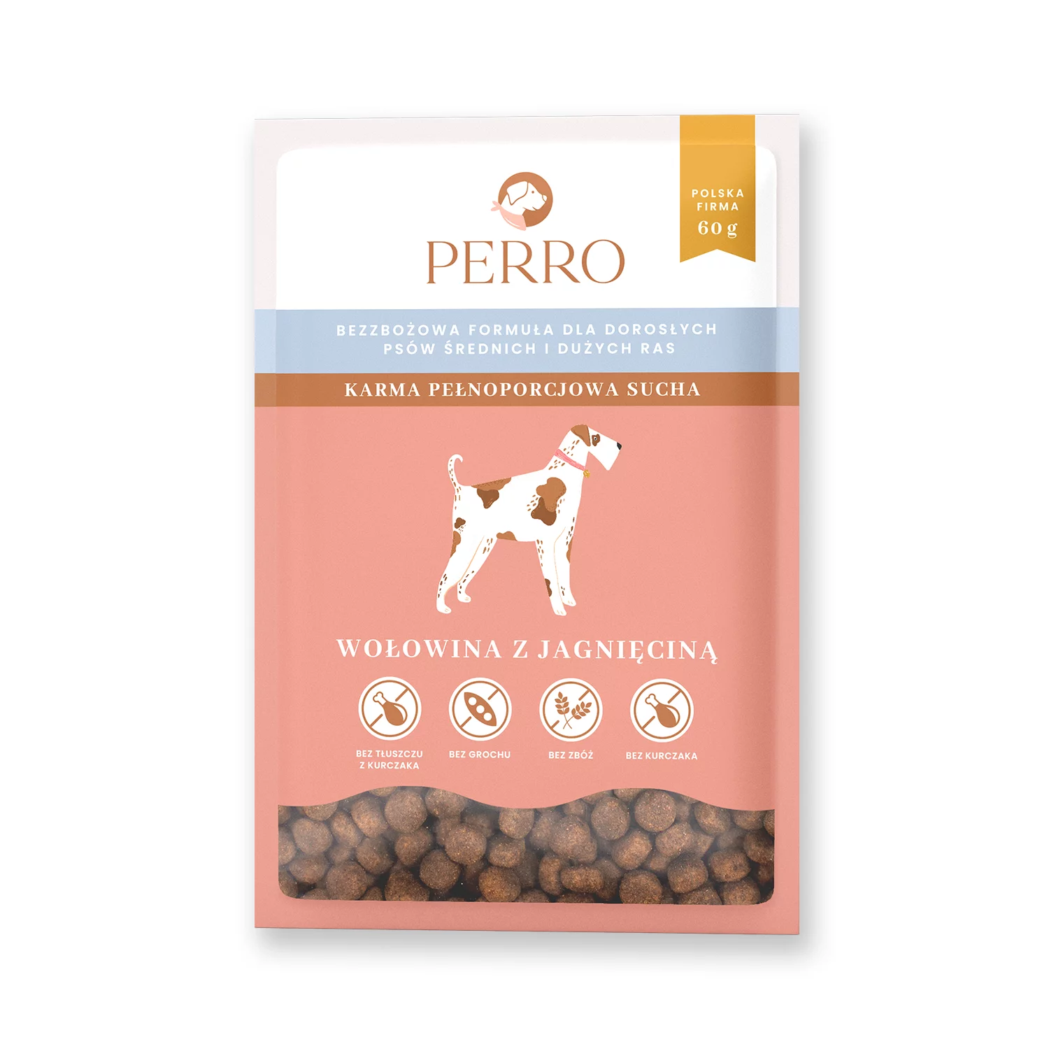PERRO SUCHA KARMA DLA PSA WOŁOWINA Z JAGNIĘCINĄ M/L 60G