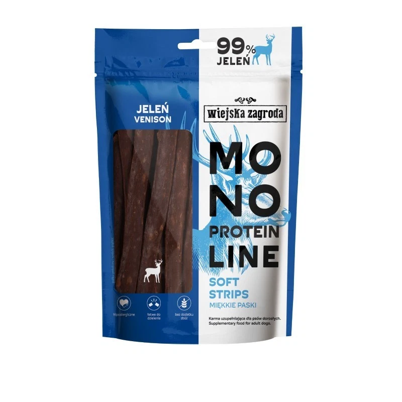 WIEJSKA ZAGRODA MONOPROTEIN SOFT STRIPS PRZYSMAKI DLA PSA JELEŃ 100G