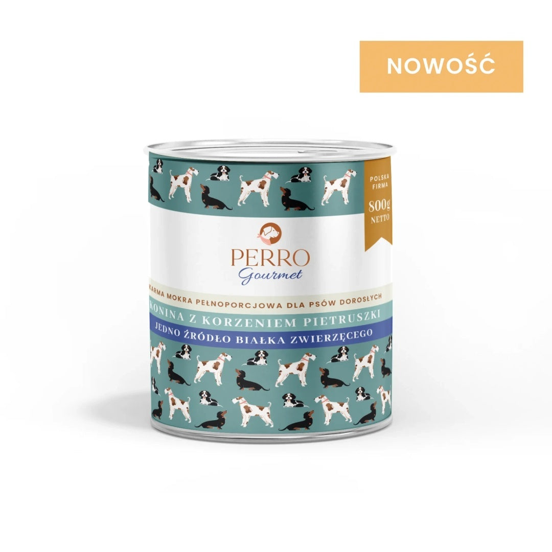 PERRO GOURMET MOKRA KARMA DLA PSA KONINA Z KORZENIEM PIETRUSZKI 800G
