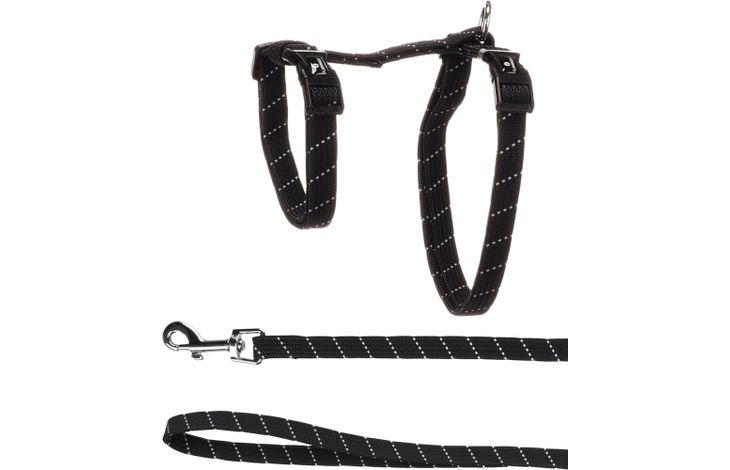 FLAMINGO CAT HARNESS WITH LEASH FOR LARGE CATS ELZA BLACK 22-32CM 35-56CM 120CM 12MM