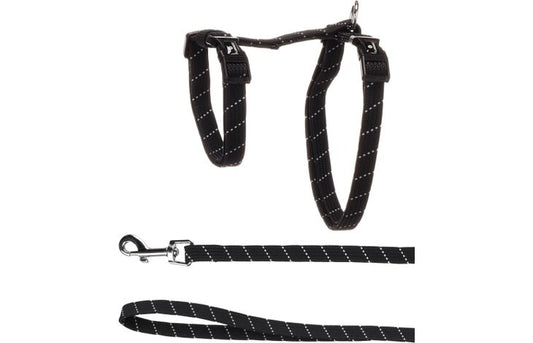 FLAMINGO CAT HARNESS WITH LEASH FOR LARGE CATS ELZA BLACK 22-32CM 35-56CM 120CM 12MM