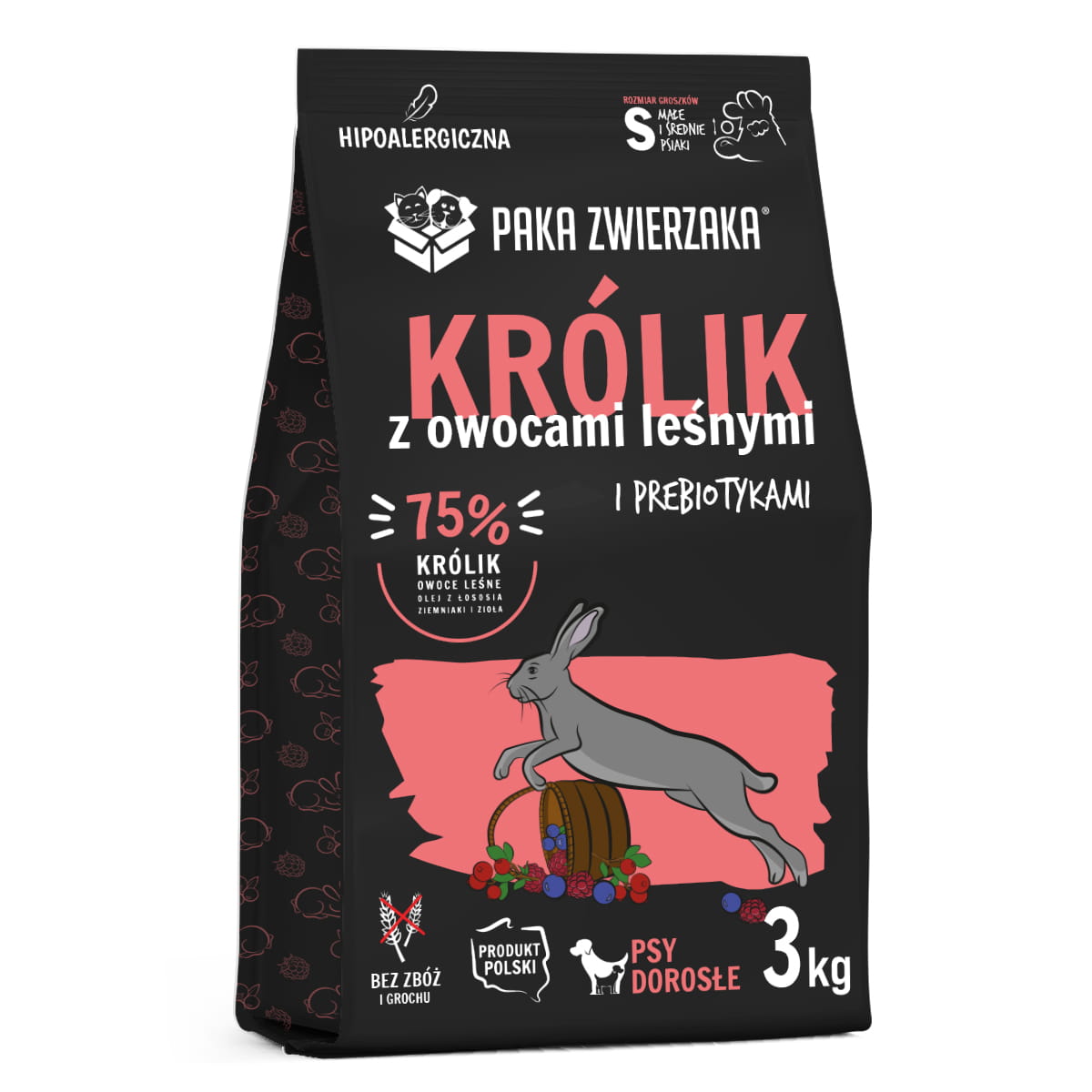 PAKA ZWIERZAKA SUCHA KARMA DLA PSA KRÓLIK Z OWOCAMI LEŚNYMI S 3KG