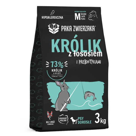 PAKA ZWIERZAKA SUCHA KARMA DLA PSA KRÓLIK Z ŁOSOSIEM M 3KG