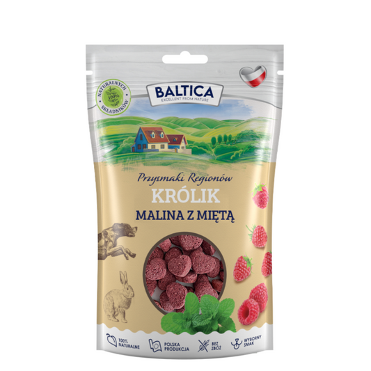 BALTICA SMAKI REGIONÓW PRZYSMAKI DLA PSA TRENINGOWE KRÓLIK Z MALINĄ I MIĘTĄ 100G