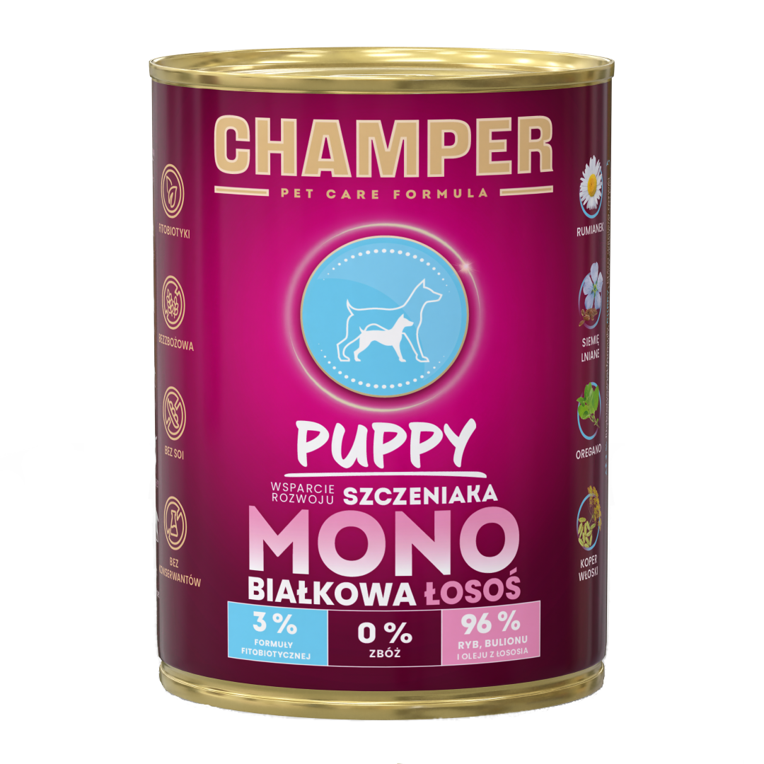 CHAMPER MOKRA KARMA DLA PSA PUPPY MONOBIAŁKOWA ŁOSOŚ  400 G