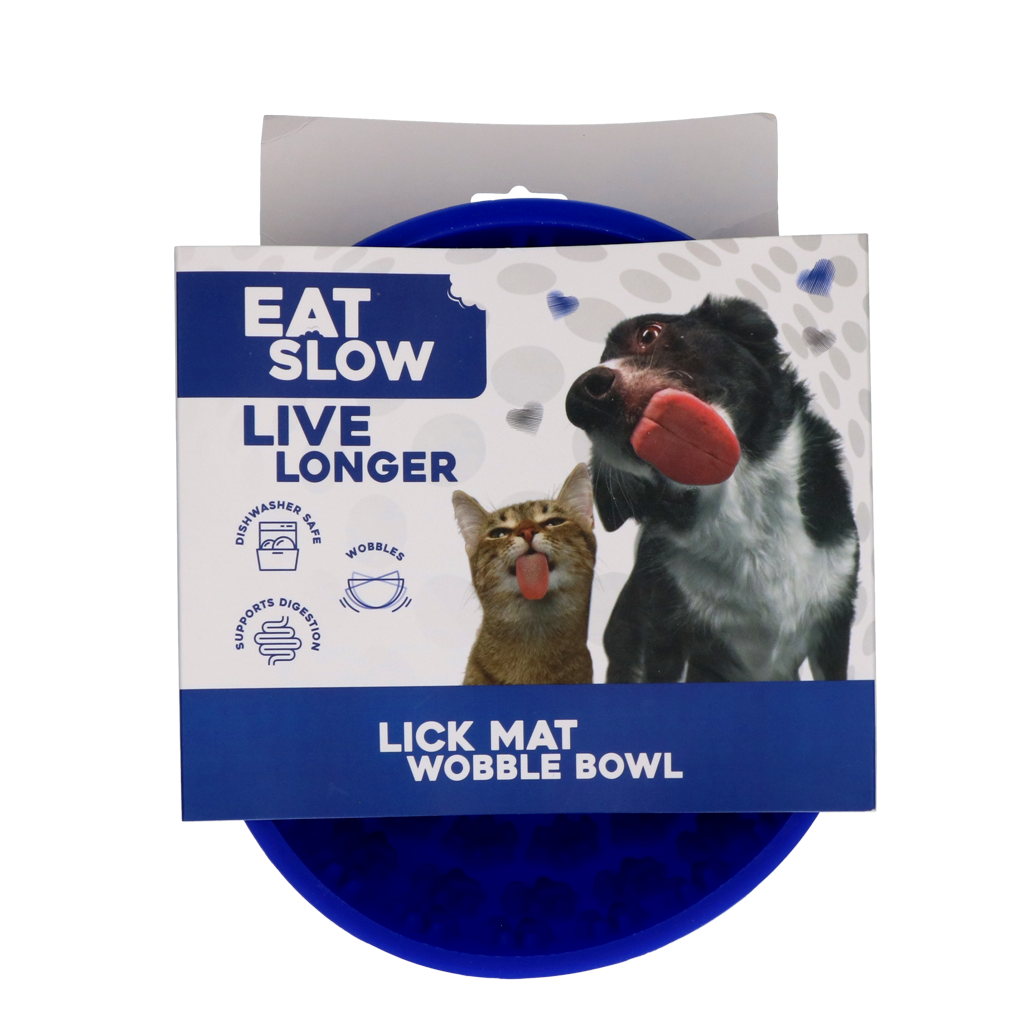 EAT SLOW LIVE LONGER LICK MAT WOBBLE BOWL BLUE