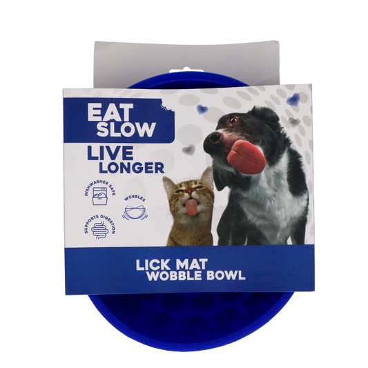 EAT SLOW LIVE LONGER LICK MAT WOBBLE BOWL BLUE