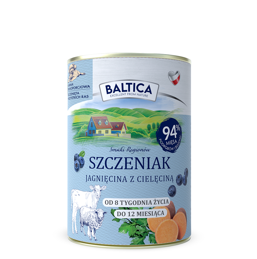 BALTICA SMAKI REGIONÓW JUNIOR MOKRA KARMA DLA PSA JAGNIĘCINA Z CIELĘCINĄ 400G