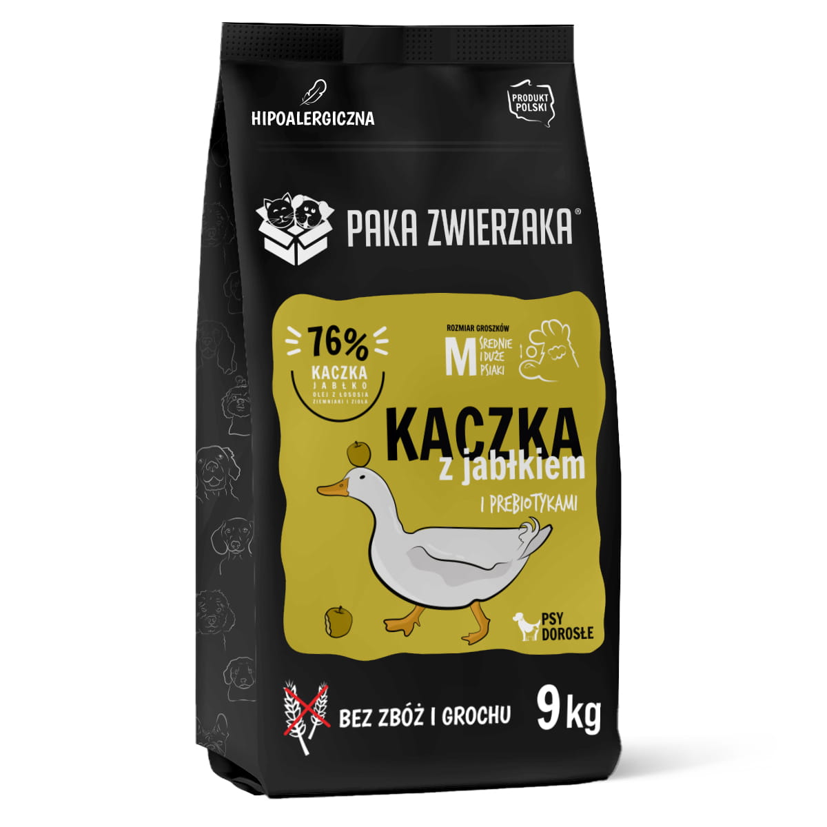 PAKA ZWIERZAKA SUCHA KARMA DLA PSA KACZKA Z JABŁKIEM M 9KG