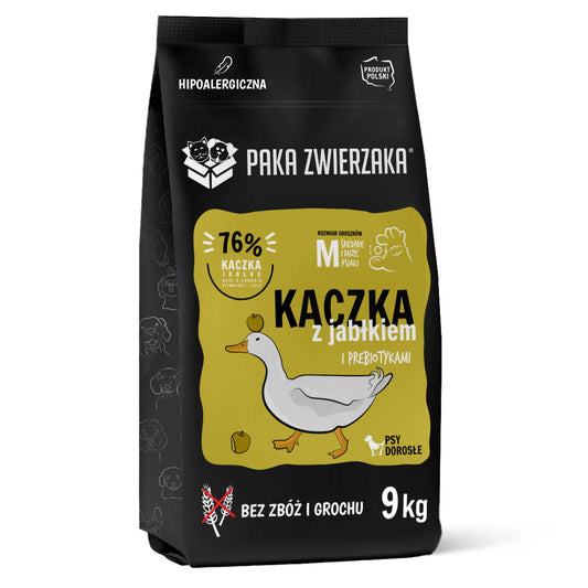 PAKA ZWIERZAKA SUCHA KARMA DLA PSA KACZKA Z JABŁKIEM M 9KG