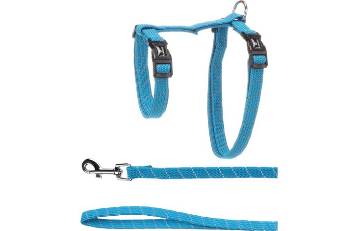 FLAMINGO CAT HARNESS WITH LEASH FOR LARGE CATS ELZA BLUE 22-32CM 35-56CM 120CM 12MM