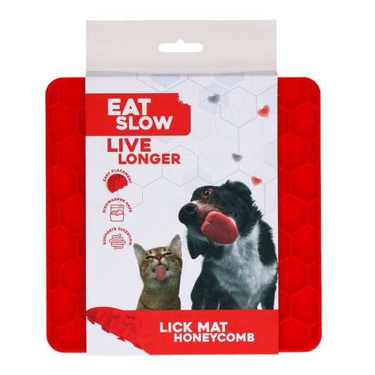 EAT SLOW LIVE LONGER LICK MAT HONEYCOMB RED