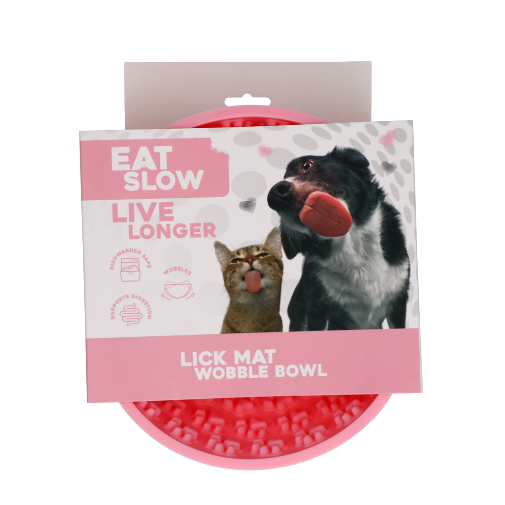 EAT SLOW LIVE LONGER LICK MAT WOBBLE BOWL PINK