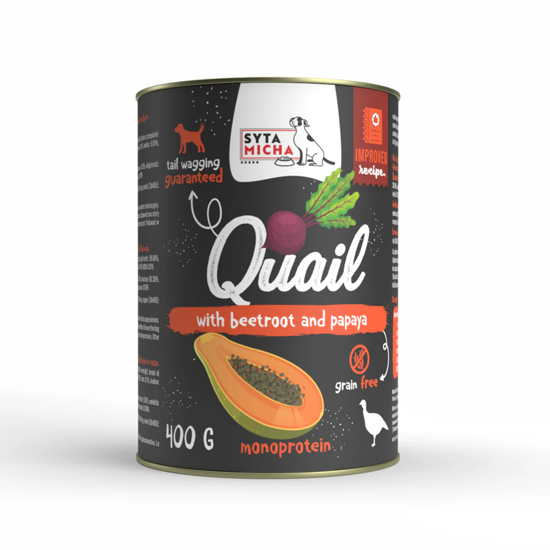 SYTA MICHA MOKRA KARMA DLA PSA PRZEPIÓRKA Z BURAKIEM I PAPAJĄ 400G